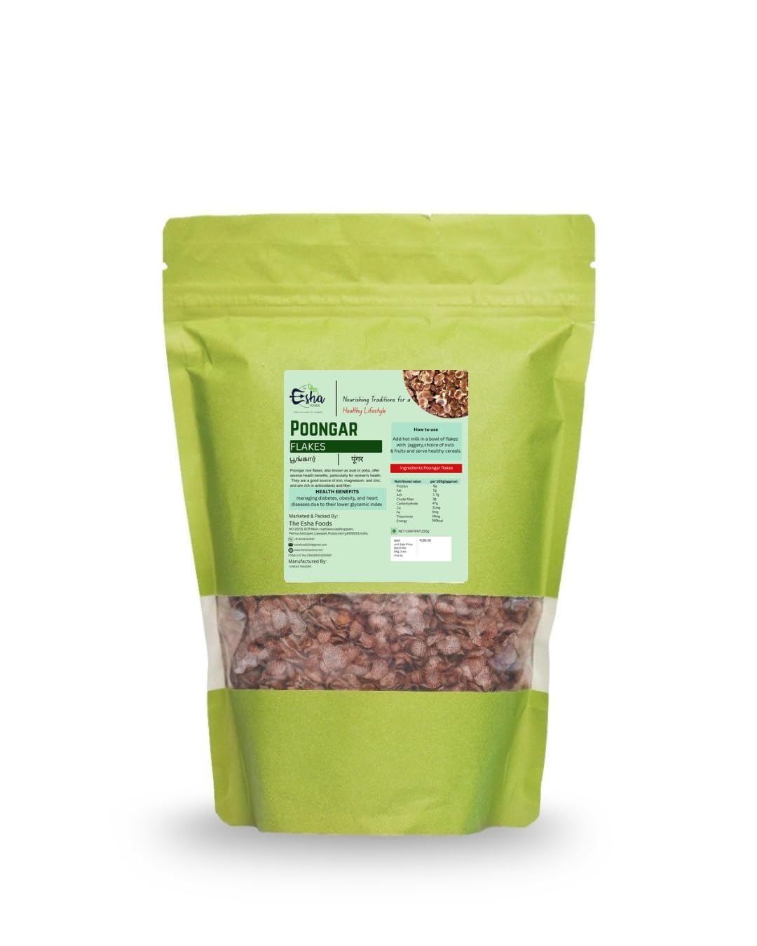 THE ESHA FOODS | Poongar Rice Flakes | Hand Pounded Rice | Traditional Red Rice | UnPolished Poongar Arisi Flakes (500 KG)