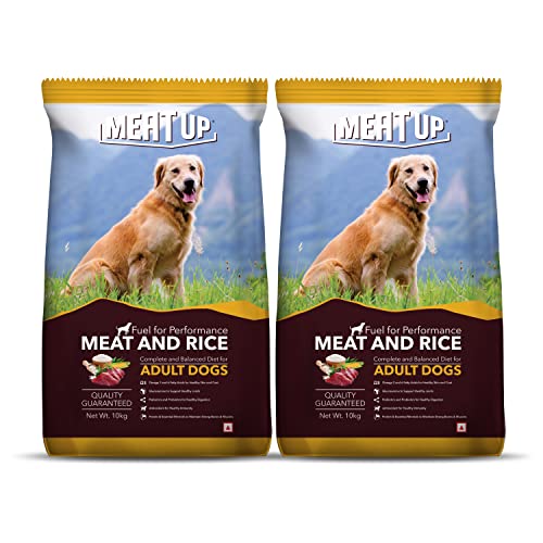 Meat Up Adult Dry Dog Food Meat and Rice, 10kg Pack (Buy 1 Get 1 Free), Total 20 Kg Pack