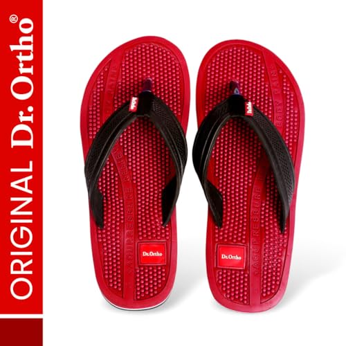 Dr.Ortho Orthopedic Slippers | Acupressure Slippers | Flip-Flops | For Men & Women's Slippers, Red - 8 UK