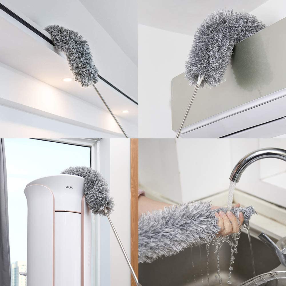 Hallstatt 2025 Upgraded Long Handle Microfiber Feather Ceiling Duster for Dust Cleaning with extendable Pole 100 Inch with Anti Scratch Bendable