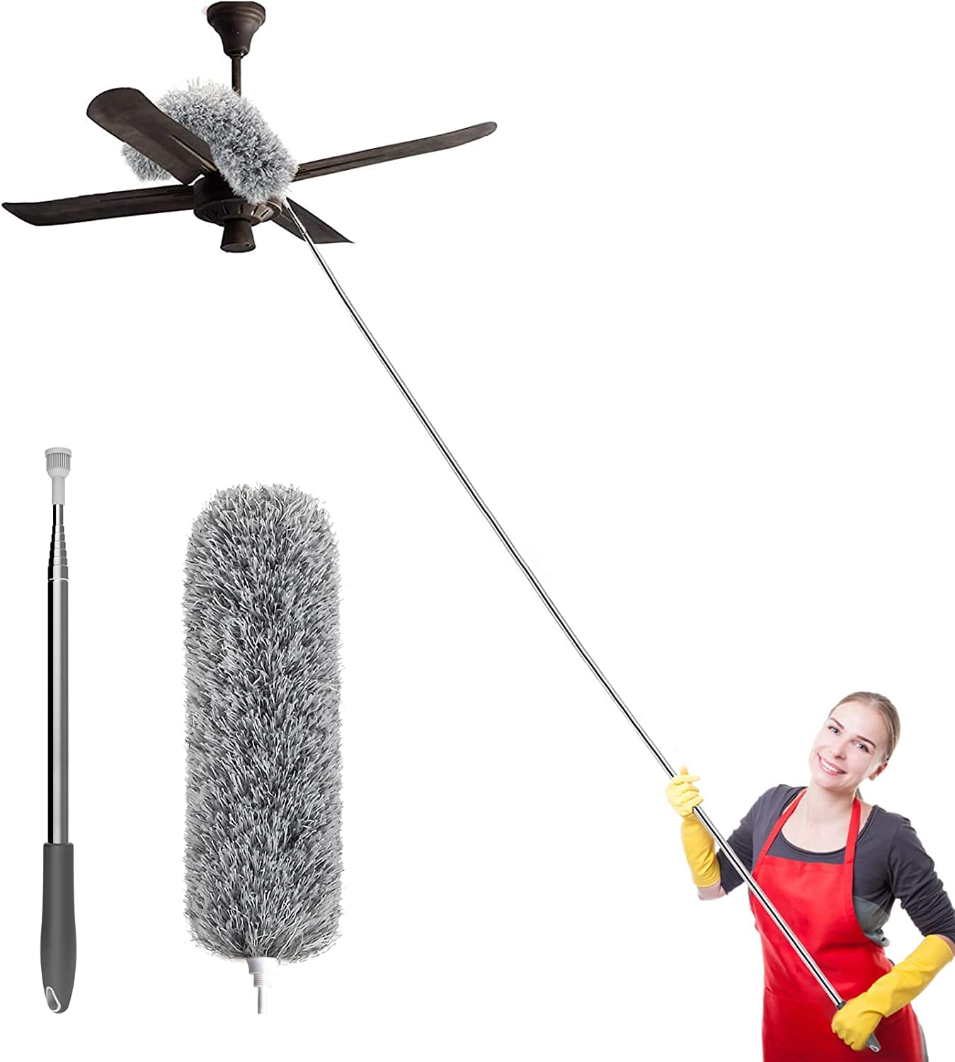 Hallstatt 2025 Upgraded Long Handle Microfiber Feather Ceiling Duster for Dust Cleaning with extendable Pole 100 Inch with Anti Scratch Bendable