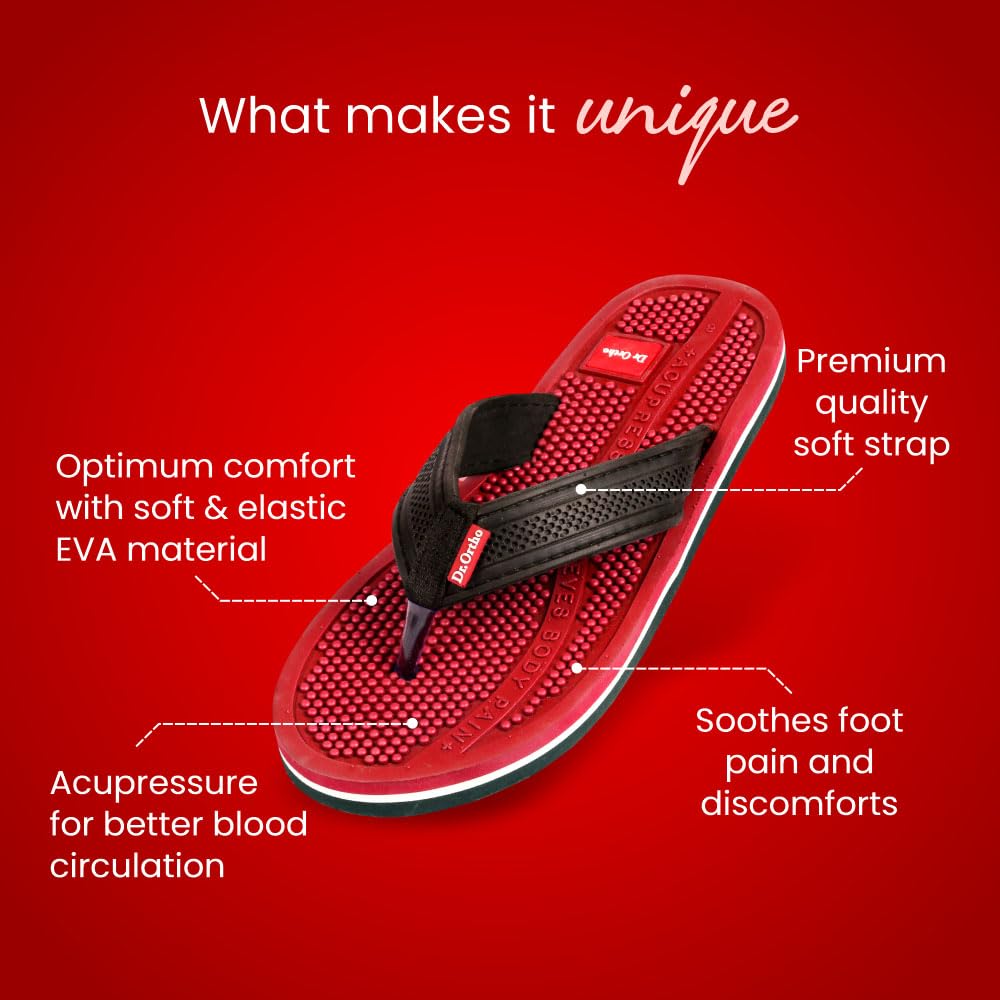 Dr.Ortho Orthopedic Slippers | Acupressure Slippers | Flip-Flops | For Men & Women's Slippers, Red - 8 UK