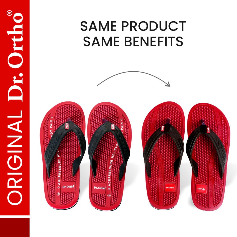 Dr.Ortho Orthopedic Slippers | Acupressure Slippers | Flip-Flops | For Men & Women's Slippers, Red - 8 UK