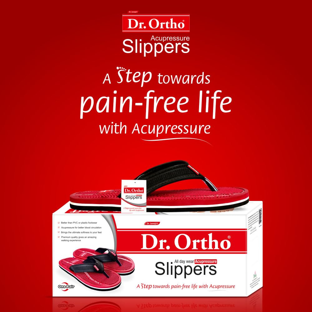 Dr.Ortho Orthopedic Slippers | Acupressure Slippers | Flip-Flops | For Men & Women's Slippers, Red - 8 UK