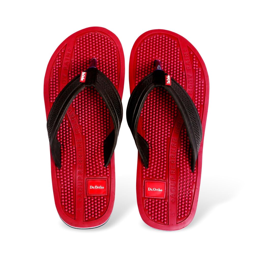 Dr.Ortho Orthopedic Slippers | Acupressure Slippers | Flip-Flops | For Men & Women's Slippers, Red - 8 UK
