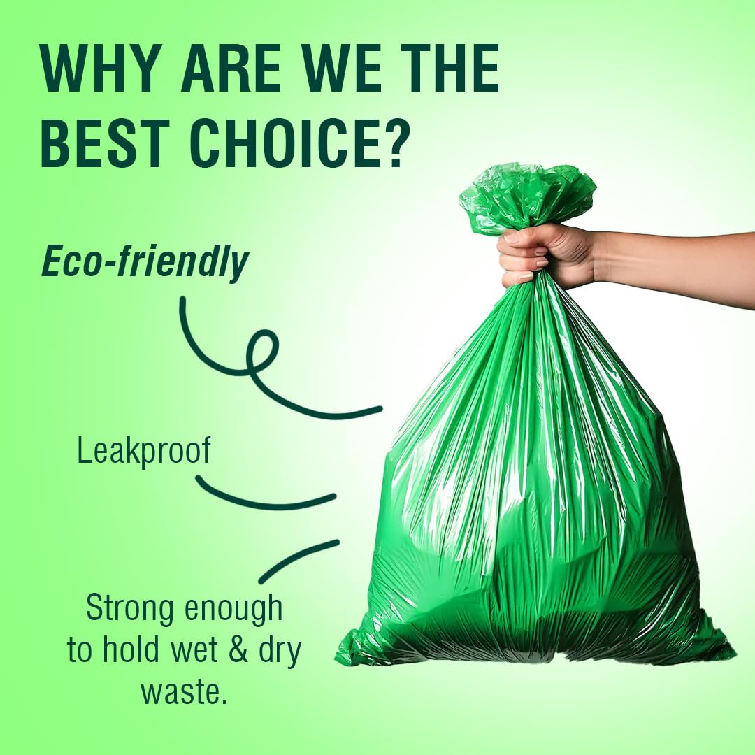 Beco Eco-Friendly Garbage Bags | 180 Pcs | Medium-19 x 21 Inches | 30 Bags x 6 Rolls | Green | Dustbin/Trash Bags with