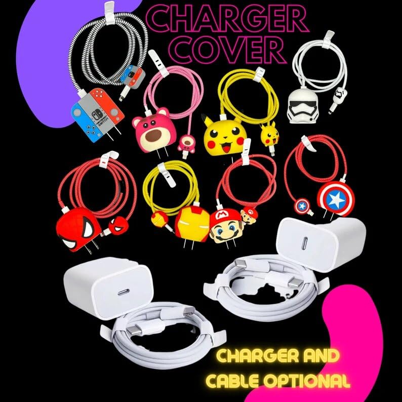 EDNITA Cable Protector with 3D Cute Pattern for iPhone Charger only 18W & 20W-Data Line Wire Saver Charging Cable