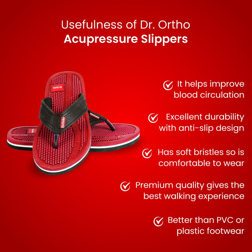 Dr.Ortho Orthopedic Slippers | Acupressure Slippers | Flip-Flops | For Men & Women's Slippers, Red - 8 UK