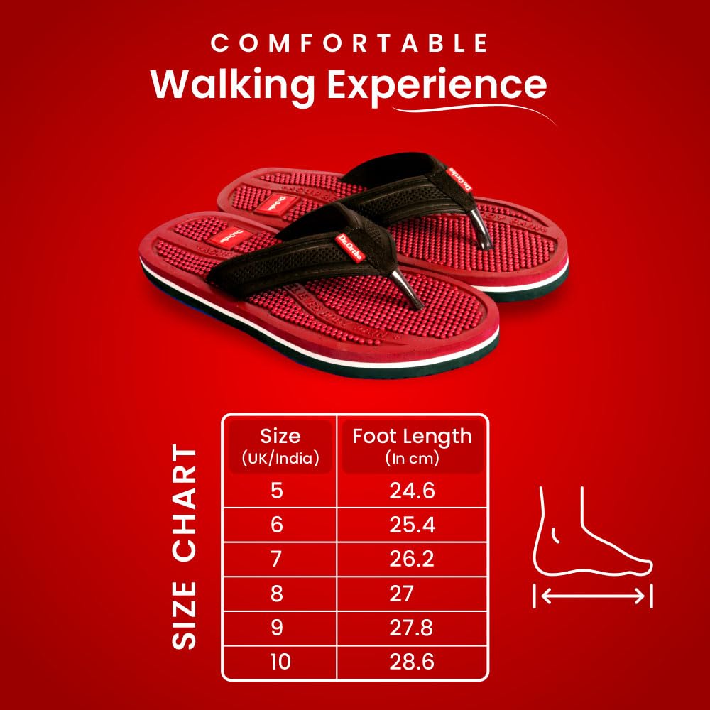 Dr.Ortho Orthopedic Slippers | Acupressure Slippers | Flip-Flops | For Men & Women's Slippers, Red - 8 UK
