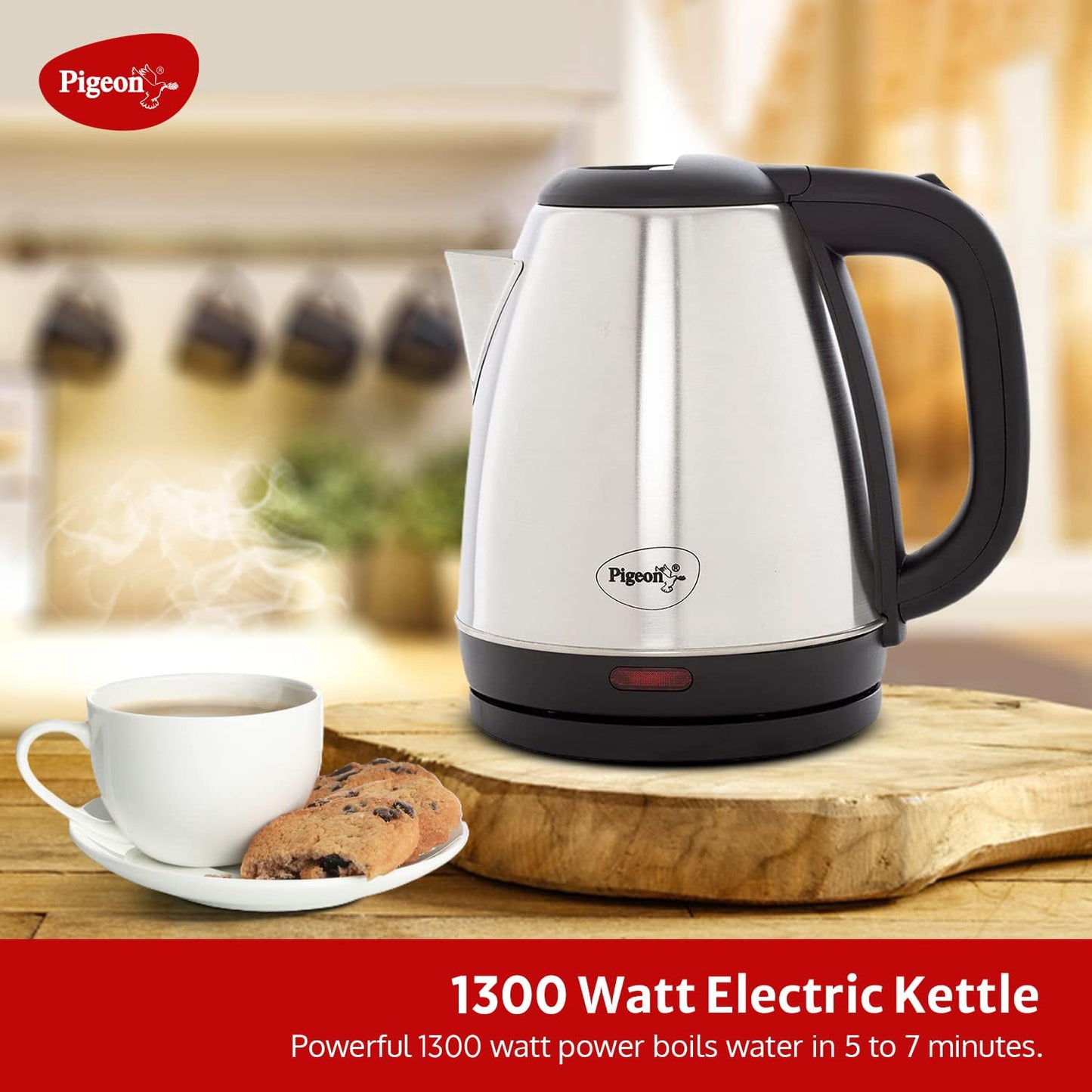 Pigeon by Stovekraft Amaze Plus Electric Kettle (14289) with Stainless Steel Body, 1.5 litre, used for boiling Water,
