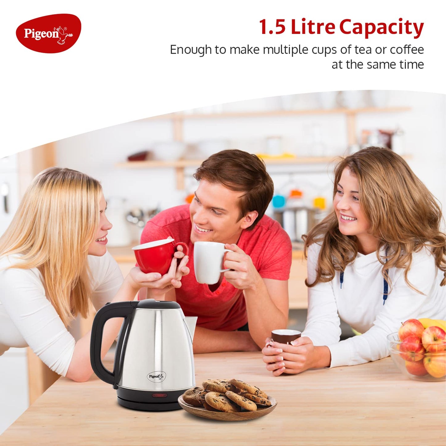 Pigeon by Stovekraft Amaze Plus Electric Kettle (14289) with Stainless Steel Body, 1.5 litre, used for boiling Water,