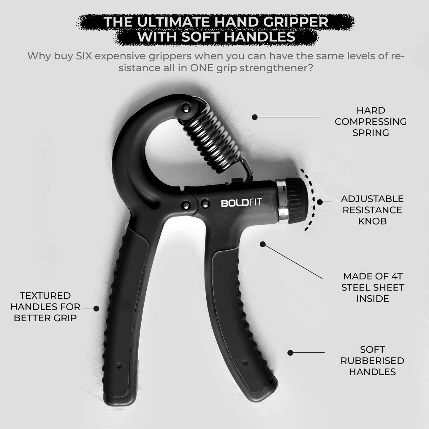 Boldfit Adjustable Hand Grip Strengthener, Plastic Hand Gripper for Men & Women for Gym Workout Hand Exercise Equipment to Use in Home for Forearm
