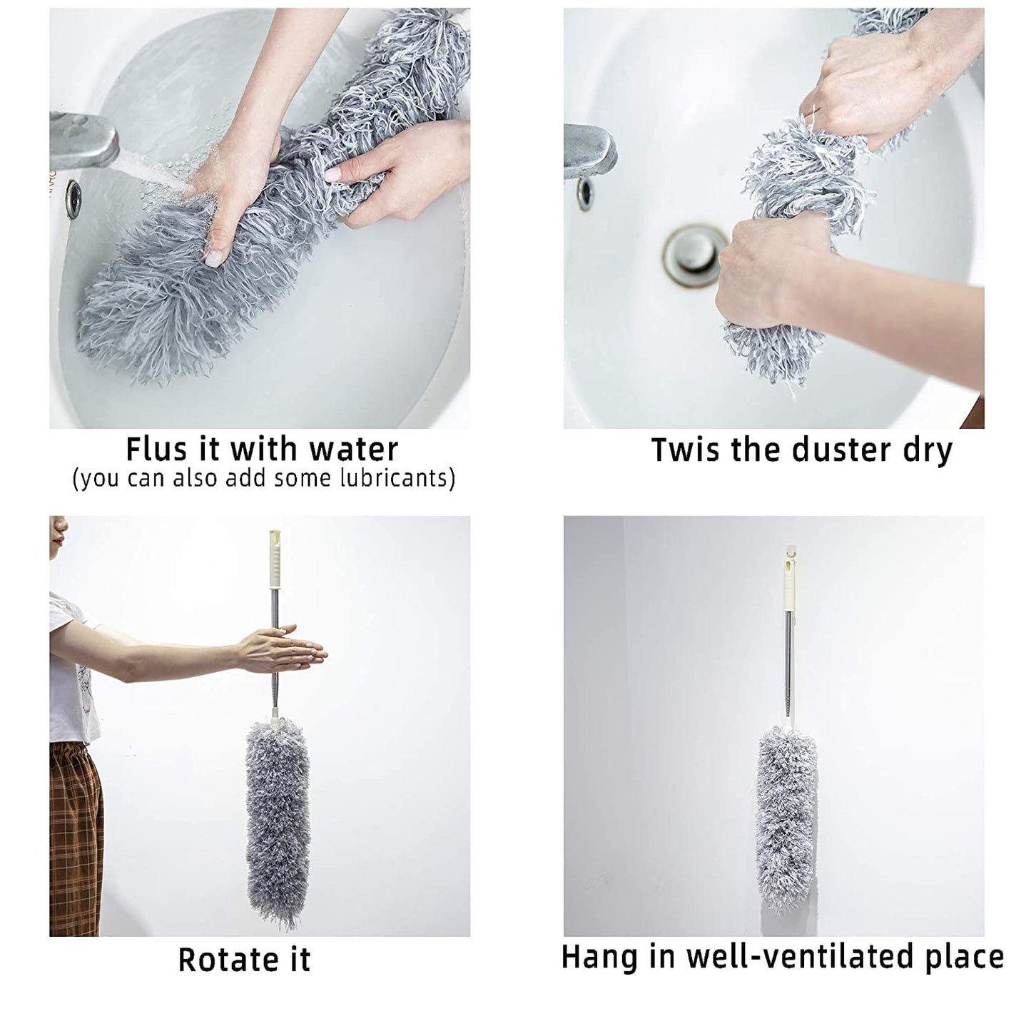 Hallstatt 2025 Upgraded Long Handle Microfiber Feather Ceiling Duster for Dust Cleaning with extendable Pole 100 Inch with Anti Scratch Bendable