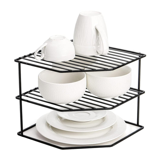 WonderStand KONA | 3-Tier GI Steel Corner Storage Rack: A Versatile Solution to Organize Kitchen Plate and Dishes (Black)