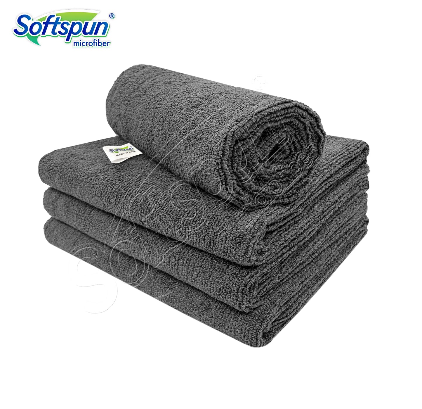 SOFTSPUN Microfiber Cloth - 4 pcs - 40x40 cms - 340 GSM Grey! Thick Lint & Streak-Free Multipurpose Cloths - Automotive Microfibre Towels for Car Bike