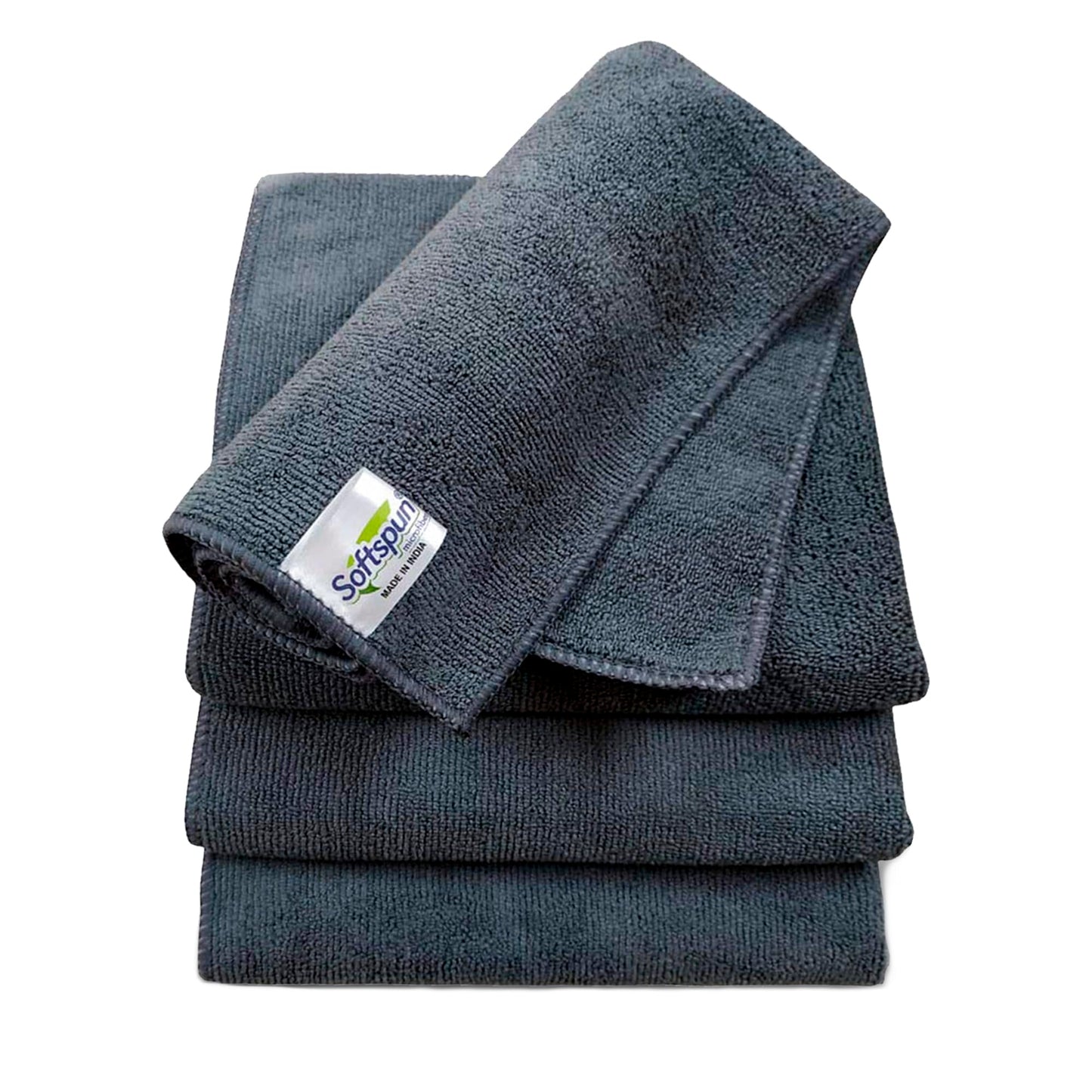 SOFTSPUN Microfiber Cloth - 4 pcs - 40x40 cms - 340 GSM Grey! Thick Lint & Streak-Free Multipurpose Cloths - Automotive Microfibre Towels for Car Bike