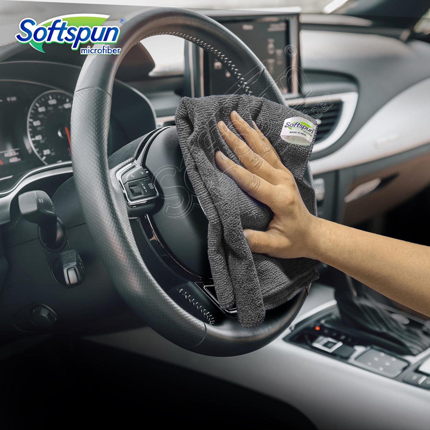 SOFTSPUN Microfiber Cloth - 4 pcs - 40x40 cms - 340 GSM Grey! Thick Lint & Streak-Free Multipurpose Cloths - Automotive Microfibre Towels for Car Bike