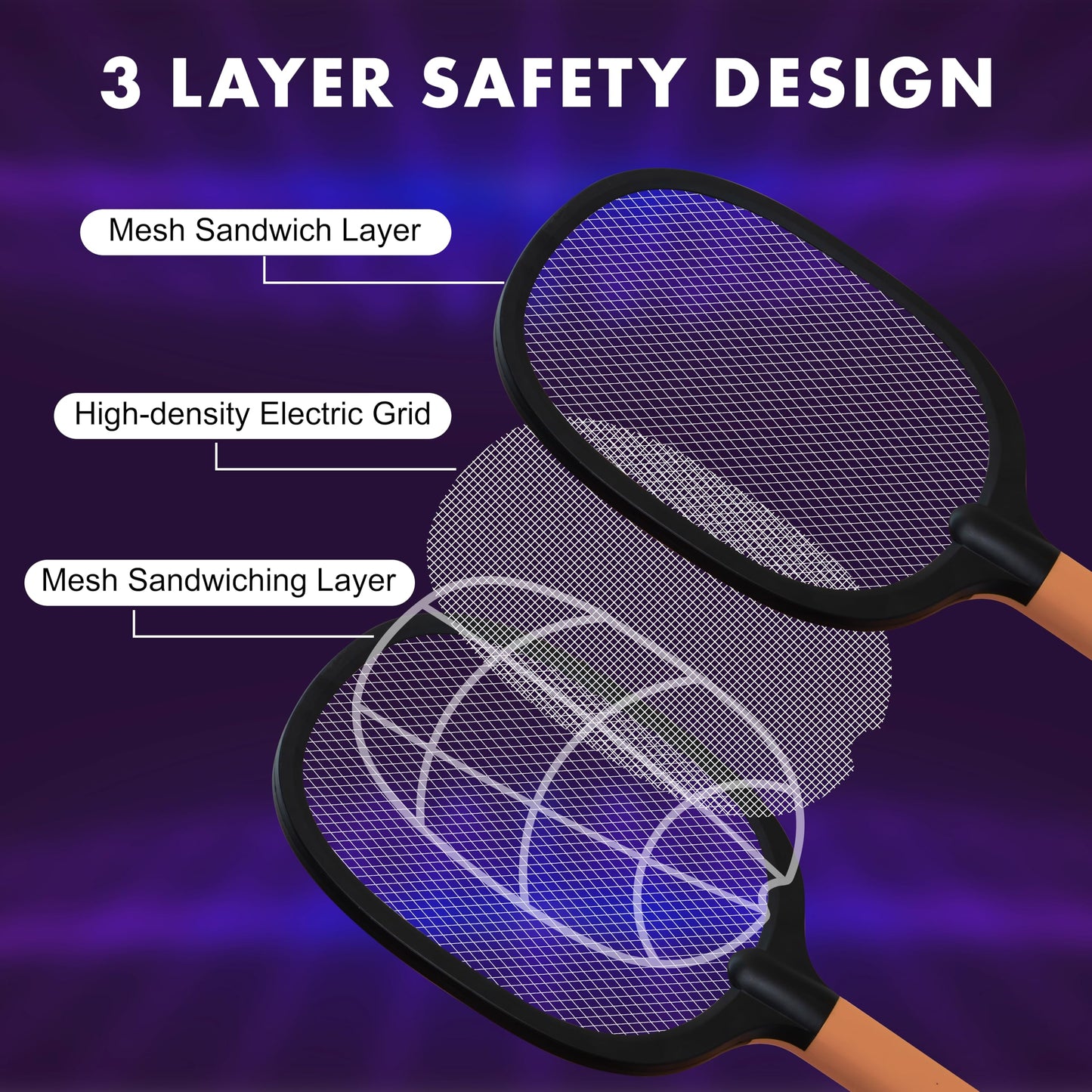 WEIRD WOLF 2 in 1 UV Light Mosquito Bat Racket Electric Fly Swatter with Base Stand, Lithium Battery, USB Type-C Charging, Warranty, Peach/Black