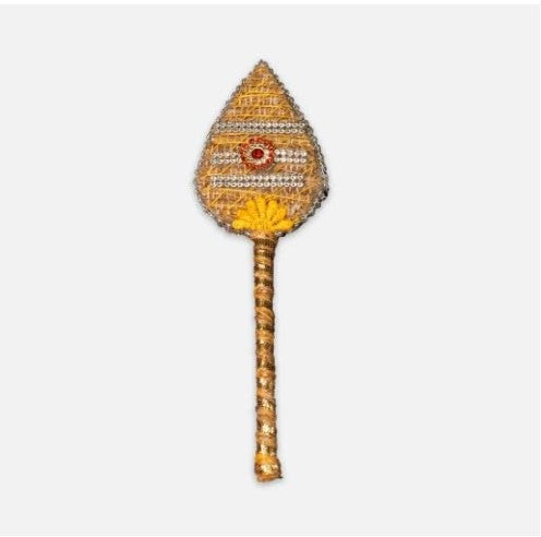The Esha Stores I Vetiver Root Murugan Vel | Pure Original Vetiver Golden Colour | Hand Craft I Pooja Room Collection | Om Vel Idol for Pooja (Height 15 CM)