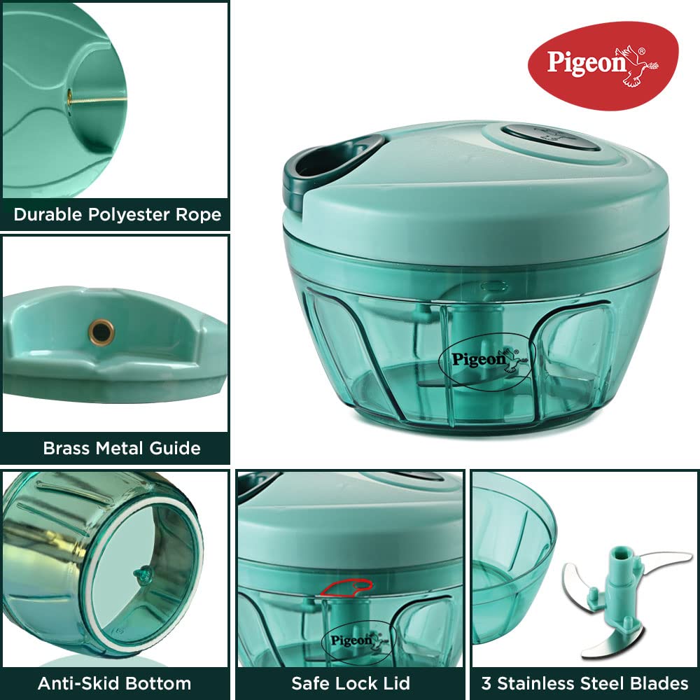 Pigeon Polypropylene Mini Handy and Compact Chopper with 3 Blades for Effortlessly Chopping Vegetables an