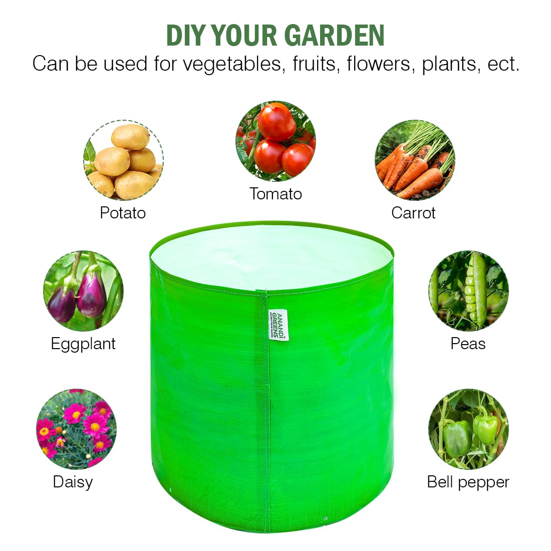 Anandi Green's Premium HDPE Uv Protected 260 GSM Round Shaped Green Colour Plants Grow Bags Suitable for Terrace and Vegetable Gardening