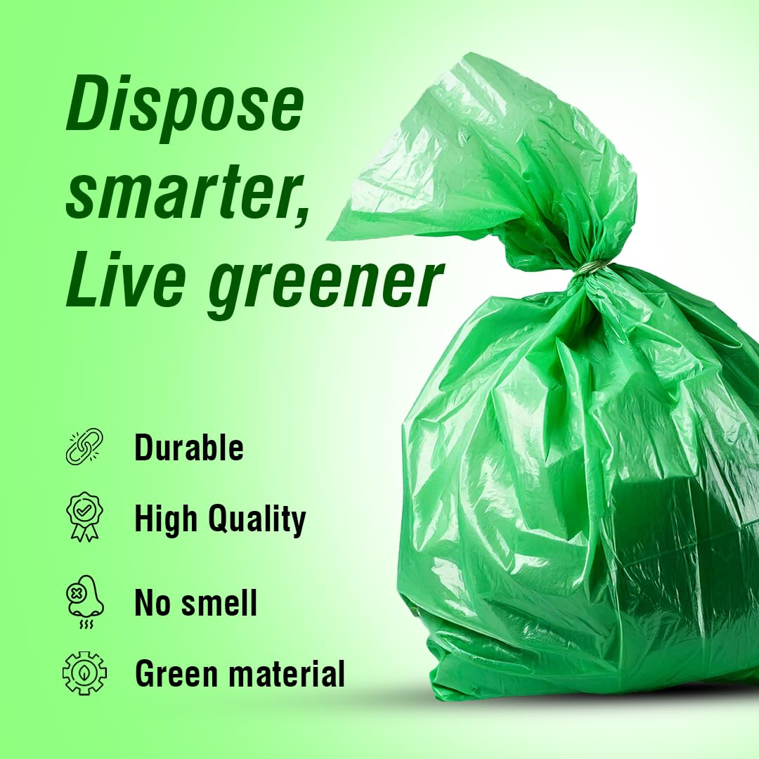 Beco Eco-Friendly Garbage Bags | 180 Pcs | Medium-19 x 21 Inches | 30 Bags x 6 Rolls | Green | Dustbin/Trash Bags with