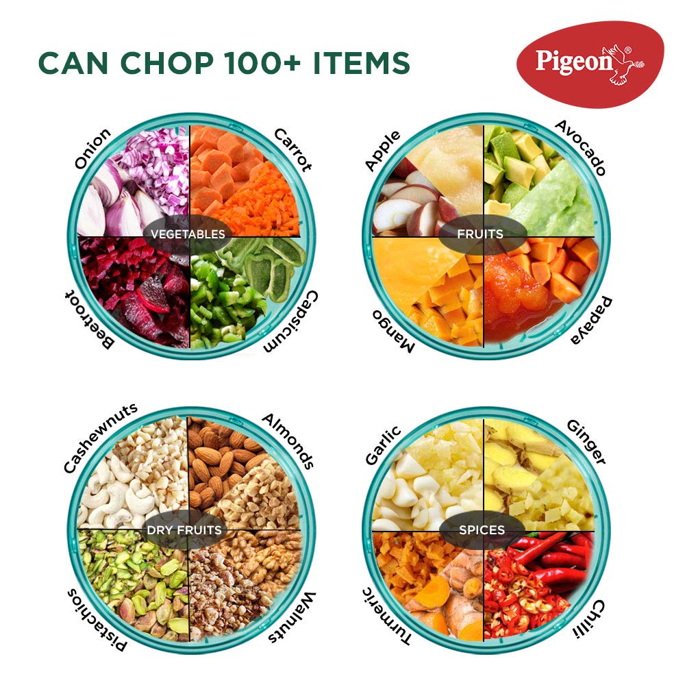 Pigeon Polypropylene Mini Handy and Compact Chopper with 3 Blades for Effortlessly Chopping Vegetables an