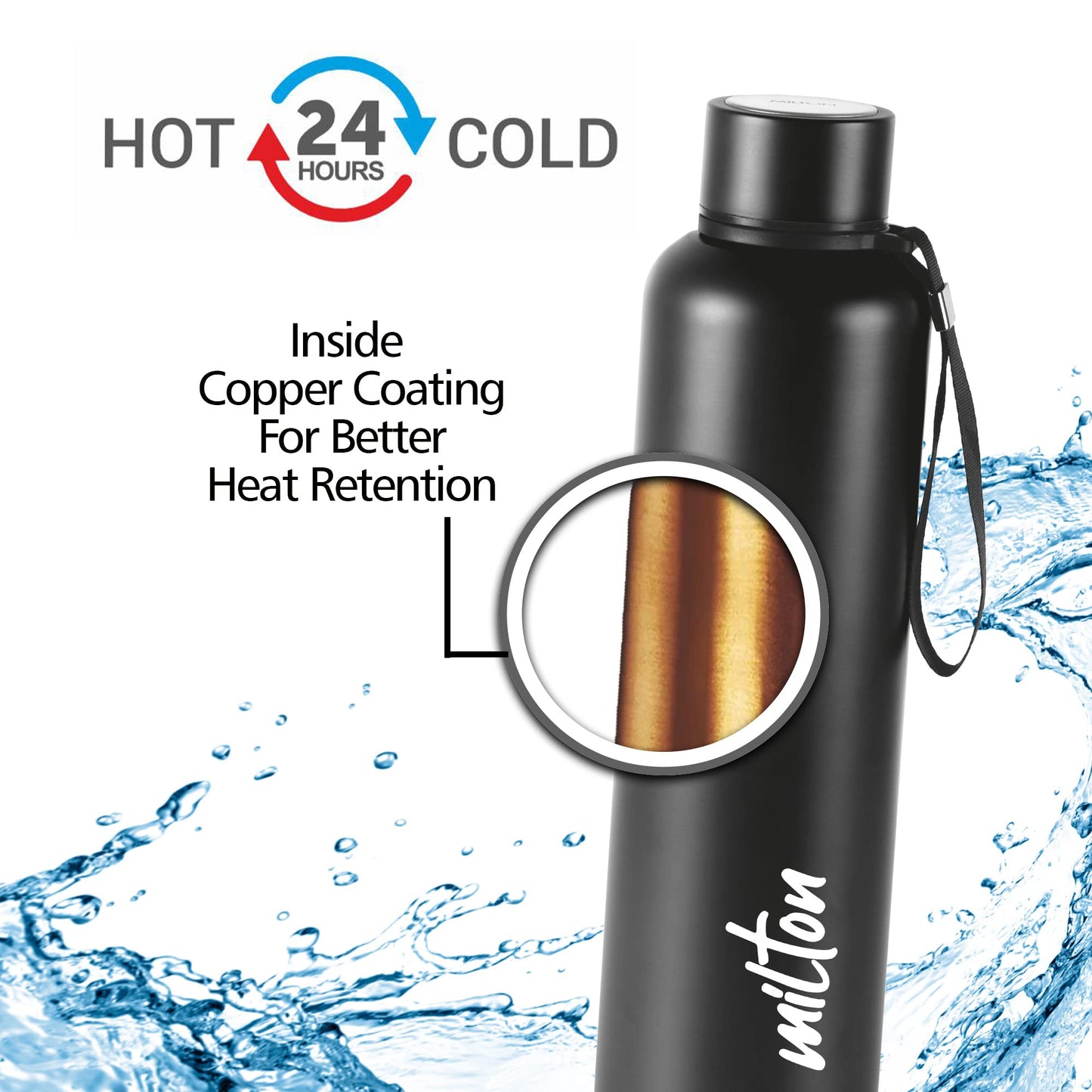 Milton Aura 1000 Thermosteel Bottle, 1050 ml Water Bottles, 24 Hours Hot and Cold, Easy to Carr