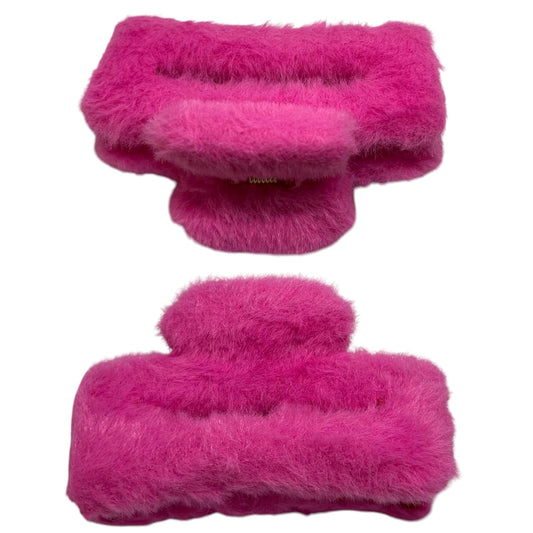 Plush Faux Fur Hair Claw Clip, Hot Pink, Korean Style - cosy accessories
