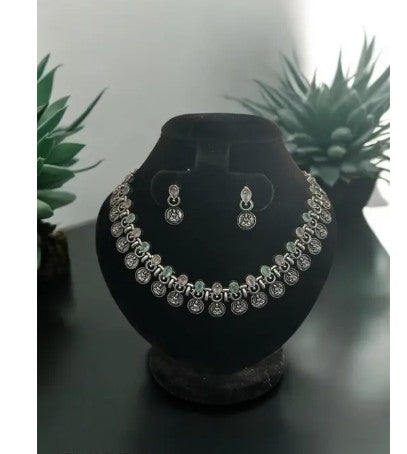 Oxidised necklace and earrings I green and pink combo I ethnic and party wear